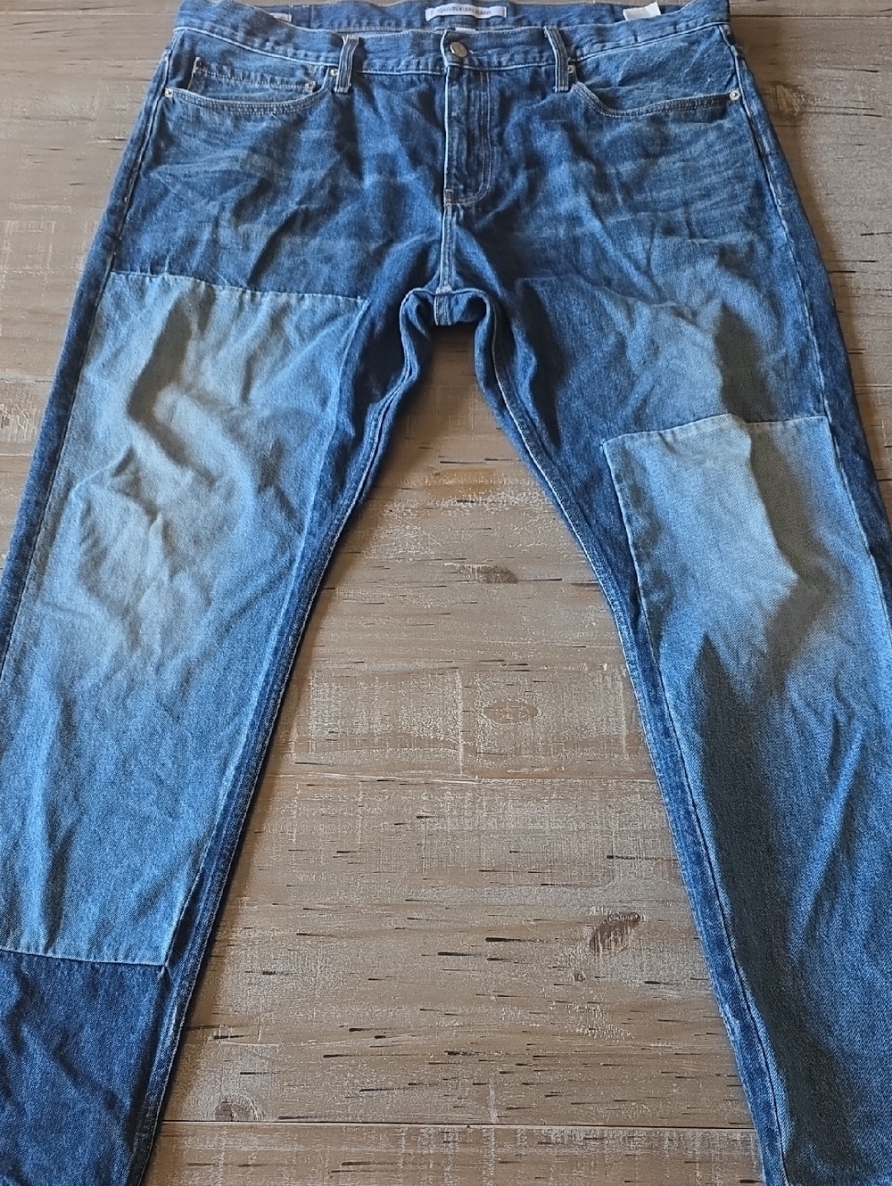 Mens Calvin Klein Two-Tone Blue Patch Slim Straight Jeans